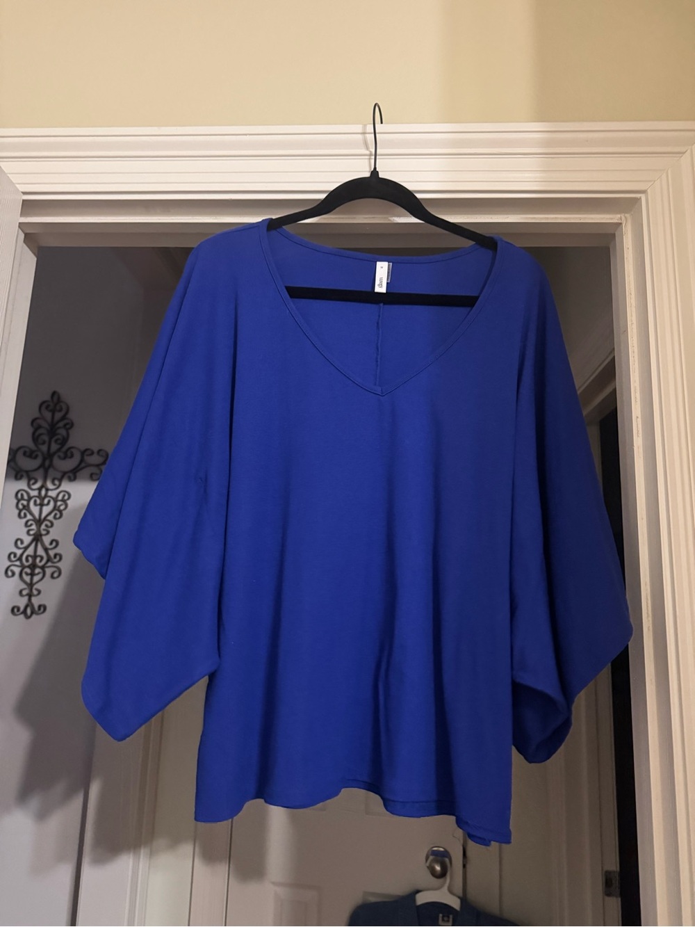 glam Royal Blue V-Neck Flow Sleeve Blouse
